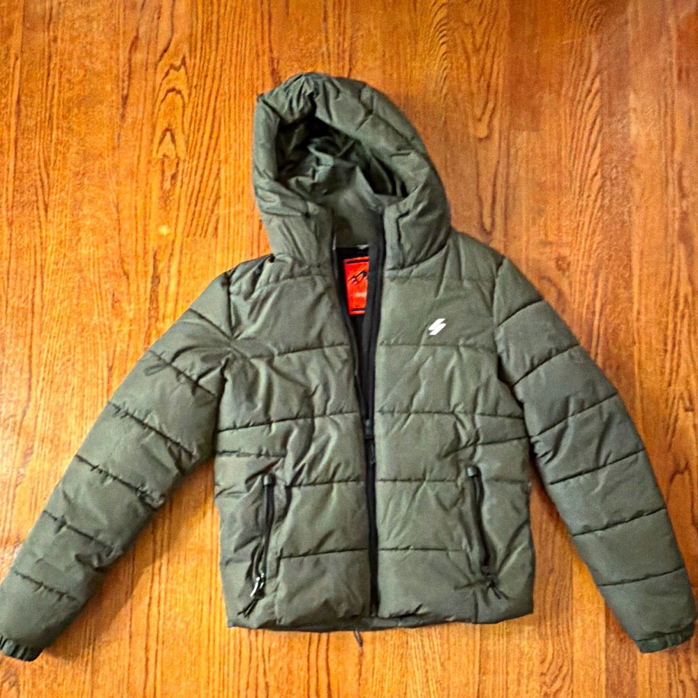 Superdry Sports Puffer Series Hooded Full Zip Puffer Jacket Green Men's M